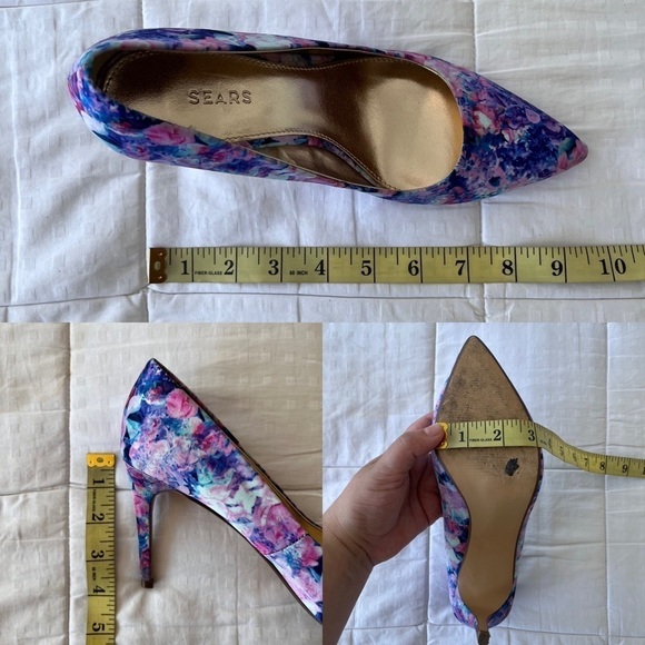 Sears Abstract Floral Print Point Tie Stiletto Angie Heels Size 7.5 - Picture 13 of 16